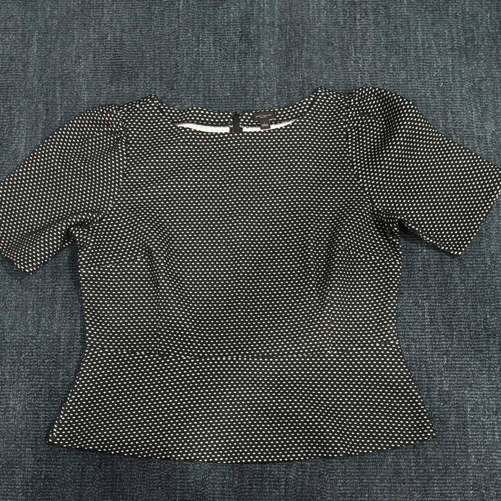 Ann Taylor Black and White Patterned Peplum Blouse Large